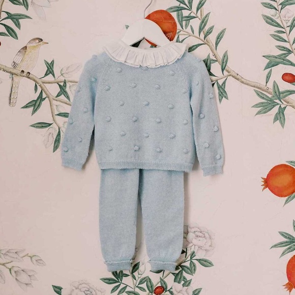 La Coqueta Light Blue Camelia Merino Baby Set NWT
